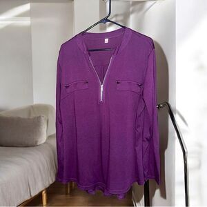 Lucky Mare l 1/4 Zip Purple Blouse l Soft Stretch l Silver Accents l XXL l EUC